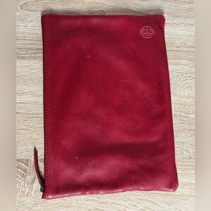 Mark & Graham Red Soft Leather Pouch Clutch Top Bag Travel Organizer Folder Zip